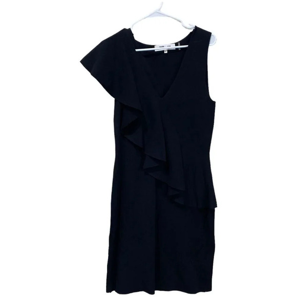 DIANE VON FURSTENBERG Sleeveless Asymmetrical Ruffle Front Dress Black Medium - Picture 2 of 6